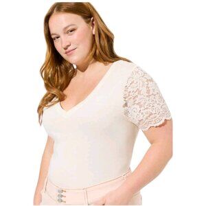 Torrid Cotton Modal Rib V-neck Lace Short Sleeve Top